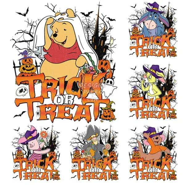 6 Halloween Trick or Treat Cartoon Designs Bundle PNG