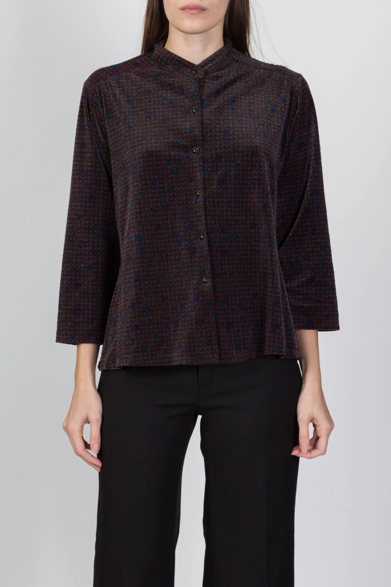 70s Nehru Collar Velour Top - Large