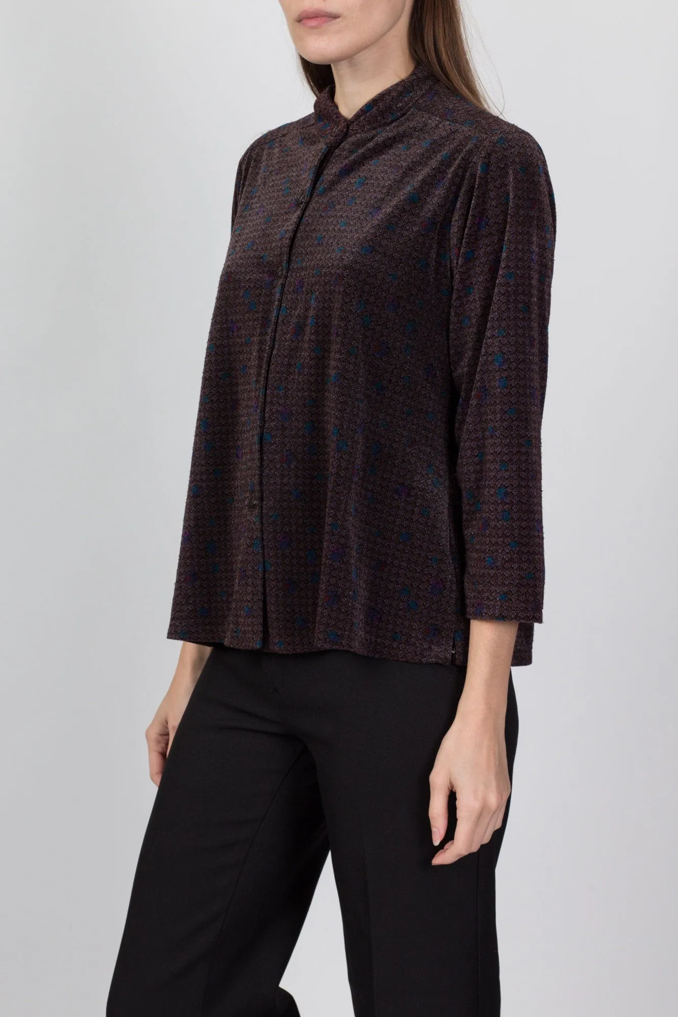 70s Nehru Collar Velour Top - Large