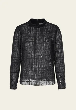 Black Stand Collar Pleated Blouse