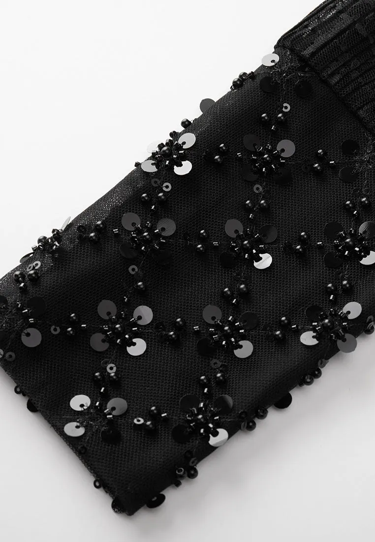 Black Stand Collar Pleated Blouse
