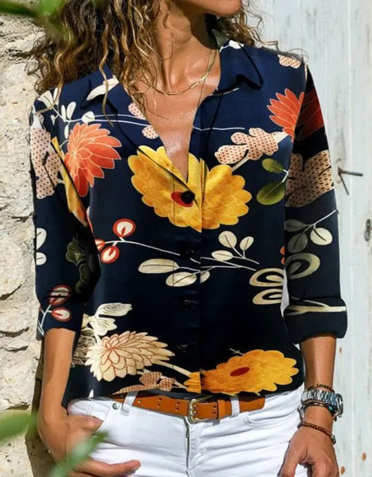 DressBetty - Printed Shirt Long Sleeve Loose Shirt Women's Casual Tops