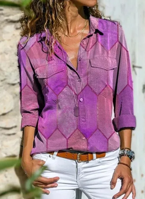 DressBetty - Printed Shirt Long Sleeve Loose Shirt Women's Casual Tops
