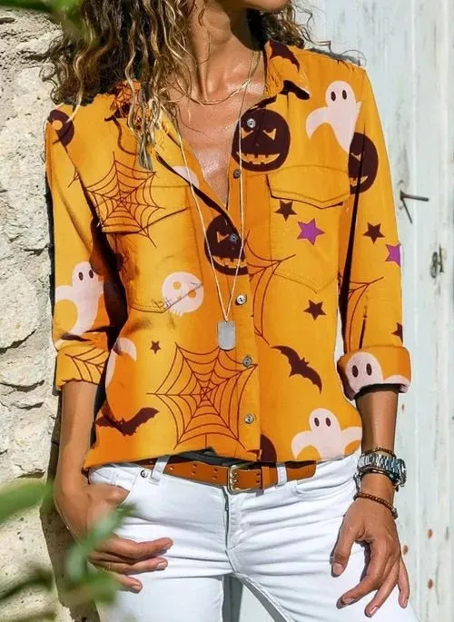 DressBetty - Printed Shirt Long Sleeve Loose Shirt Women's Casual Tops