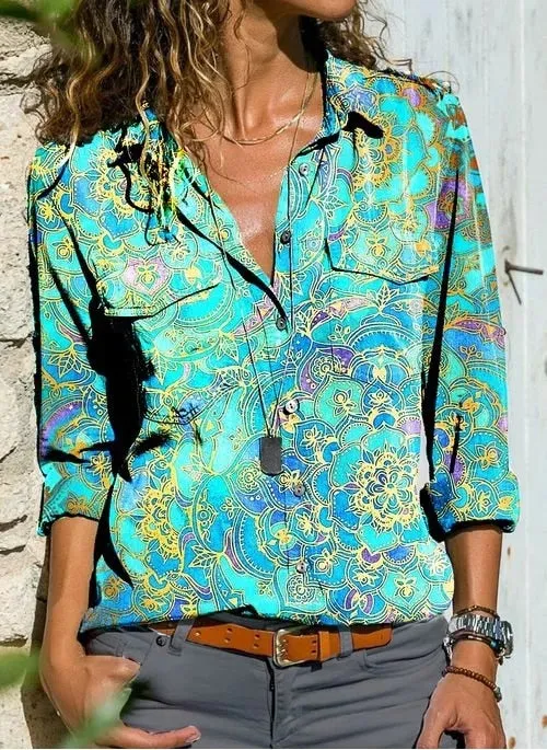 DressBetty - Printed Shirt Long Sleeve Loose Shirt Women's Casual Tops