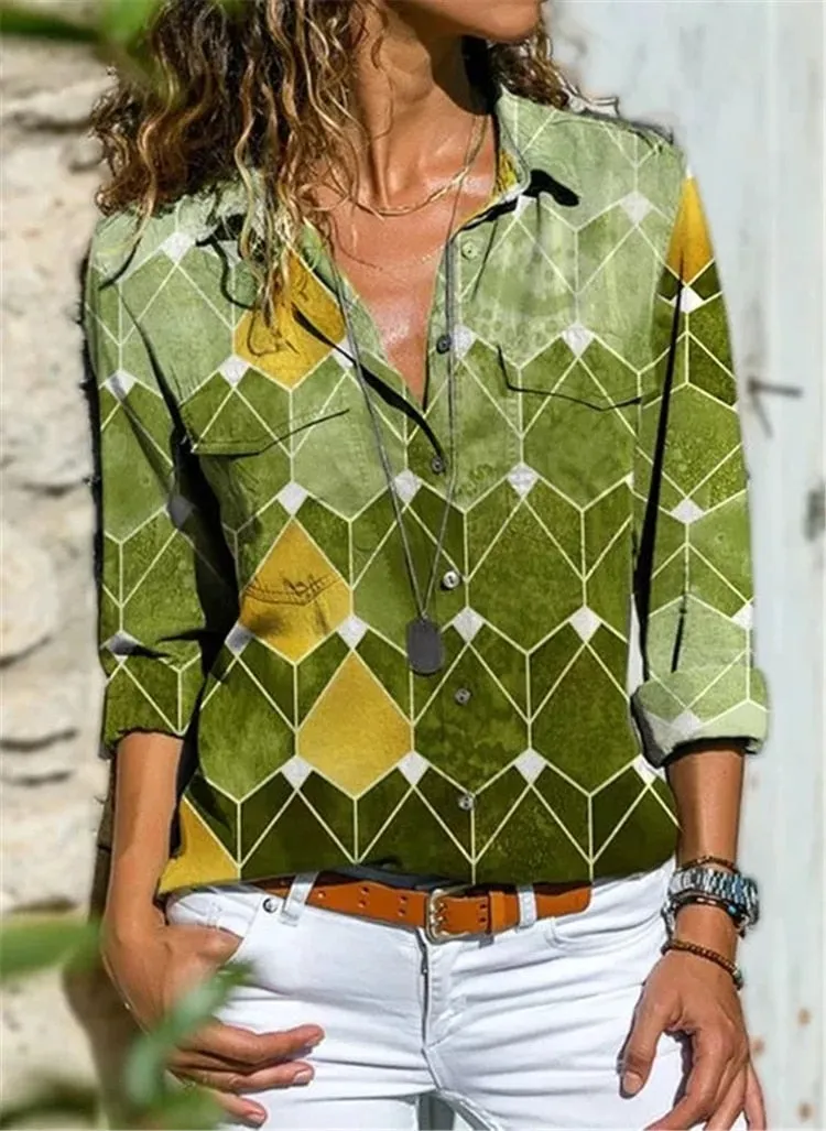 DressBetty - Printed Shirt Long Sleeve Loose Shirt Women's Casual Tops