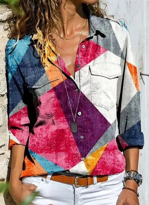 DressBetty - Printed Shirt Long Sleeve Loose Shirt Women's Casual Tops