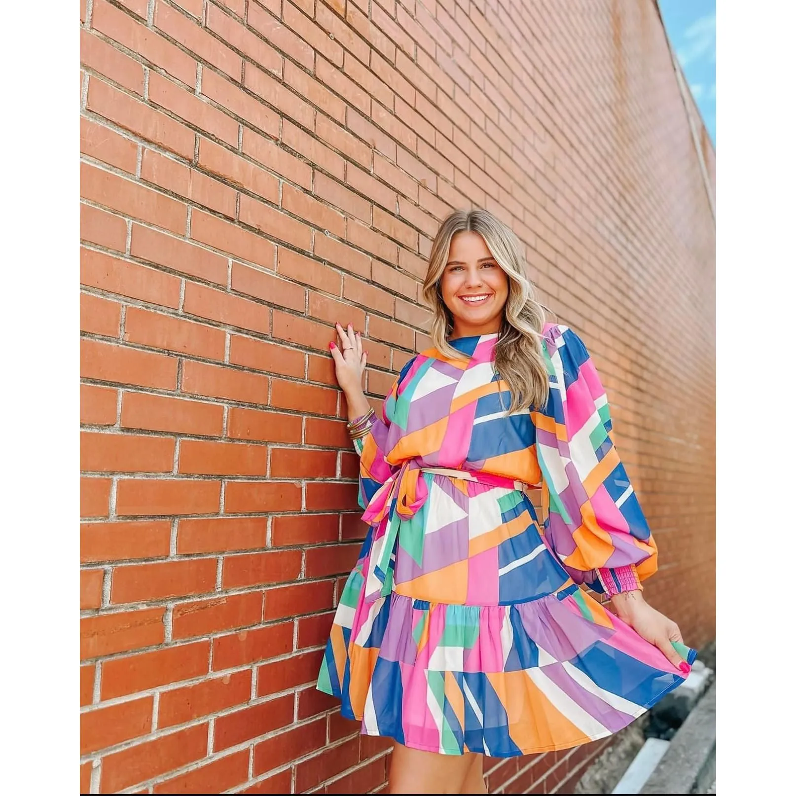 Fuchsia Abstract Printed Tie Waist Mini Dress