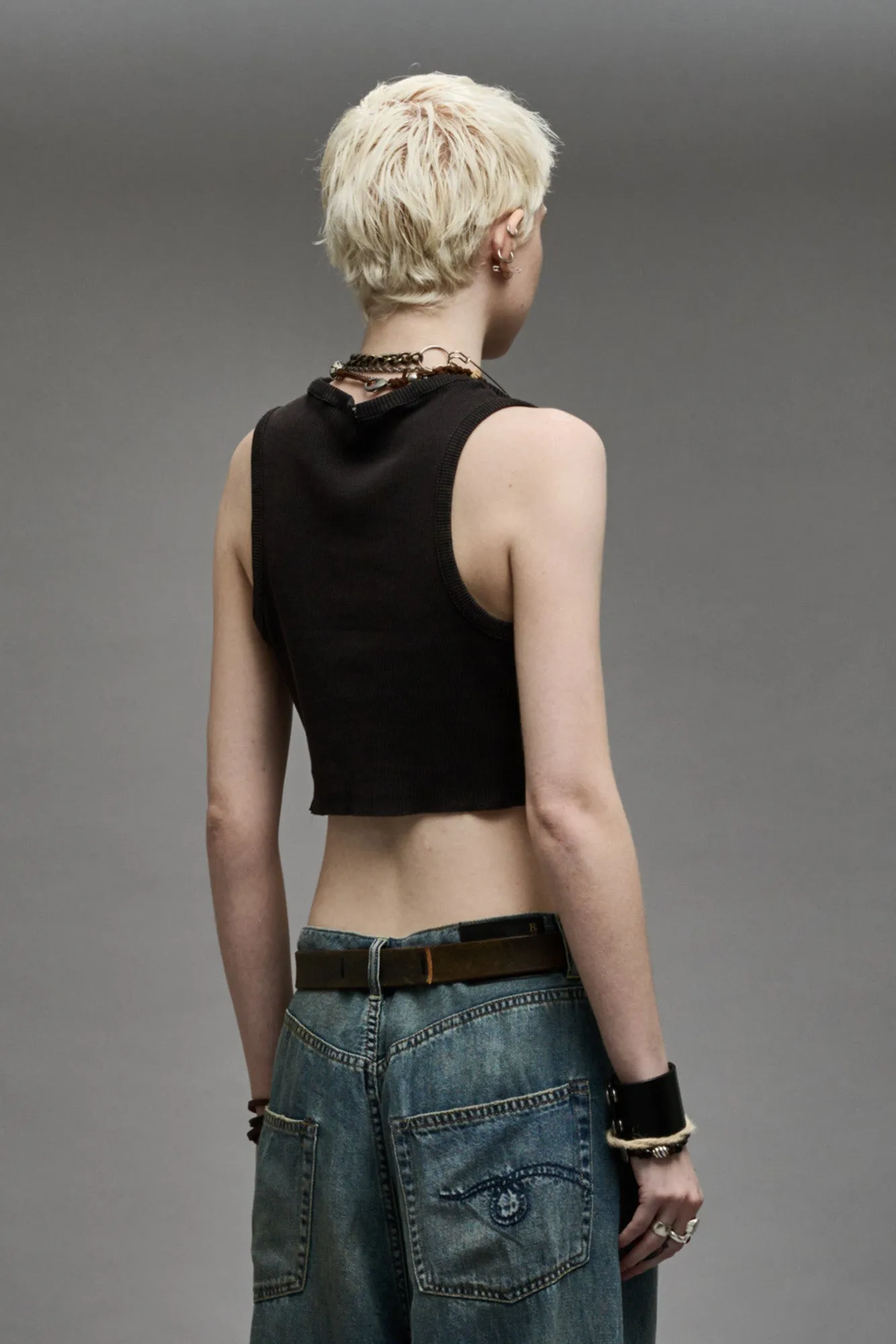 HENLEY TANK - WASHED BLACK