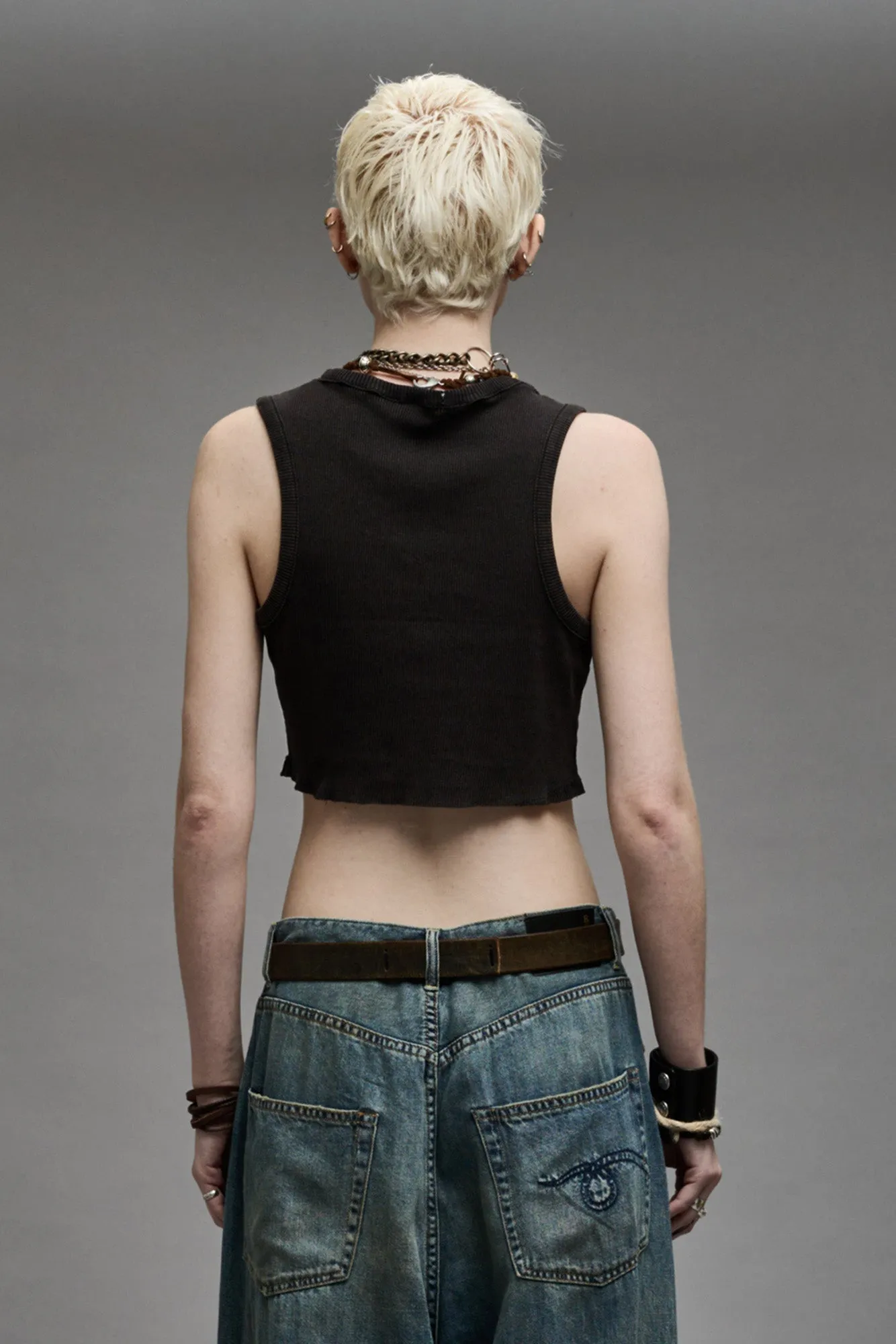 HENLEY TANK - WASHED BLACK