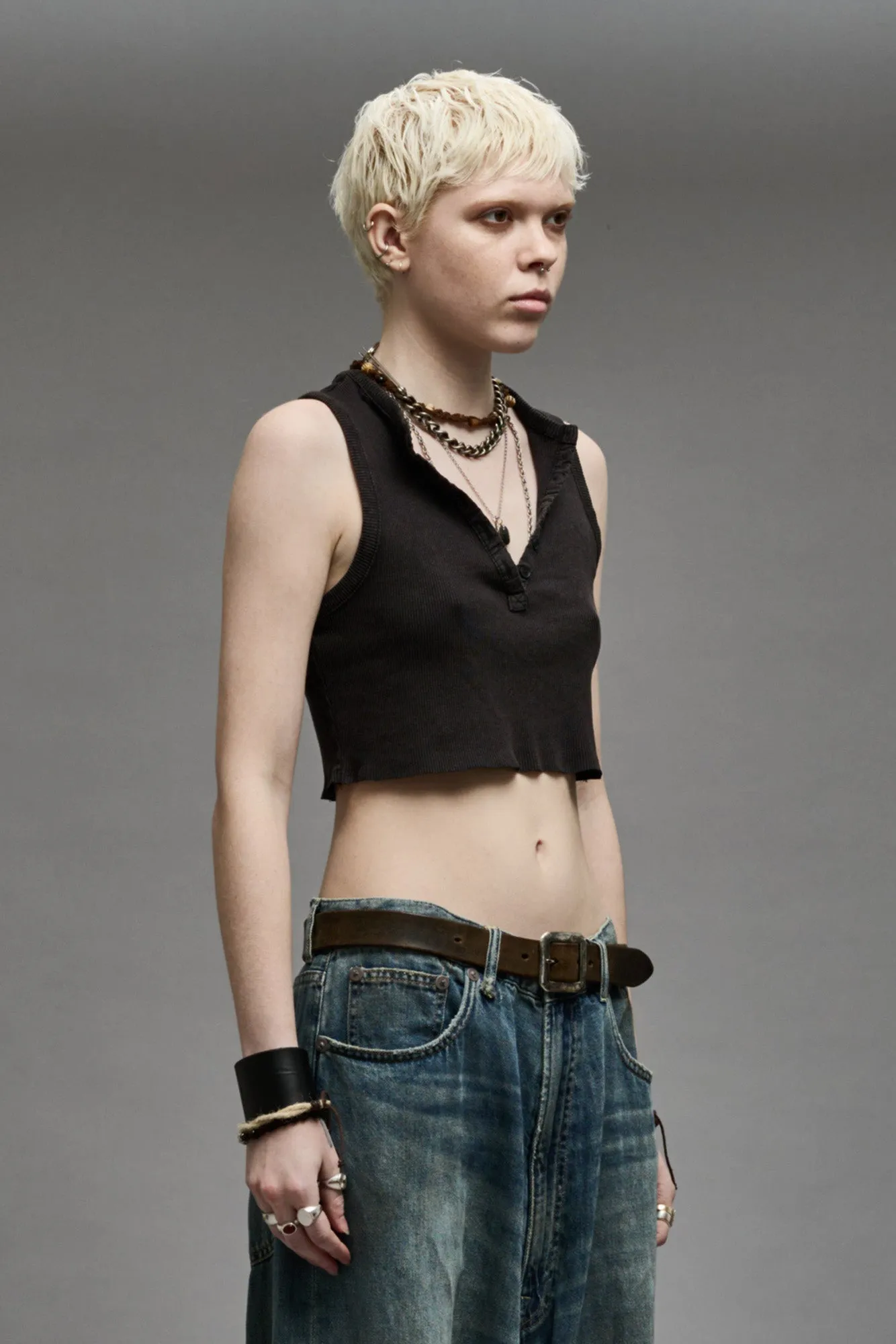 HENLEY TANK - WASHED BLACK