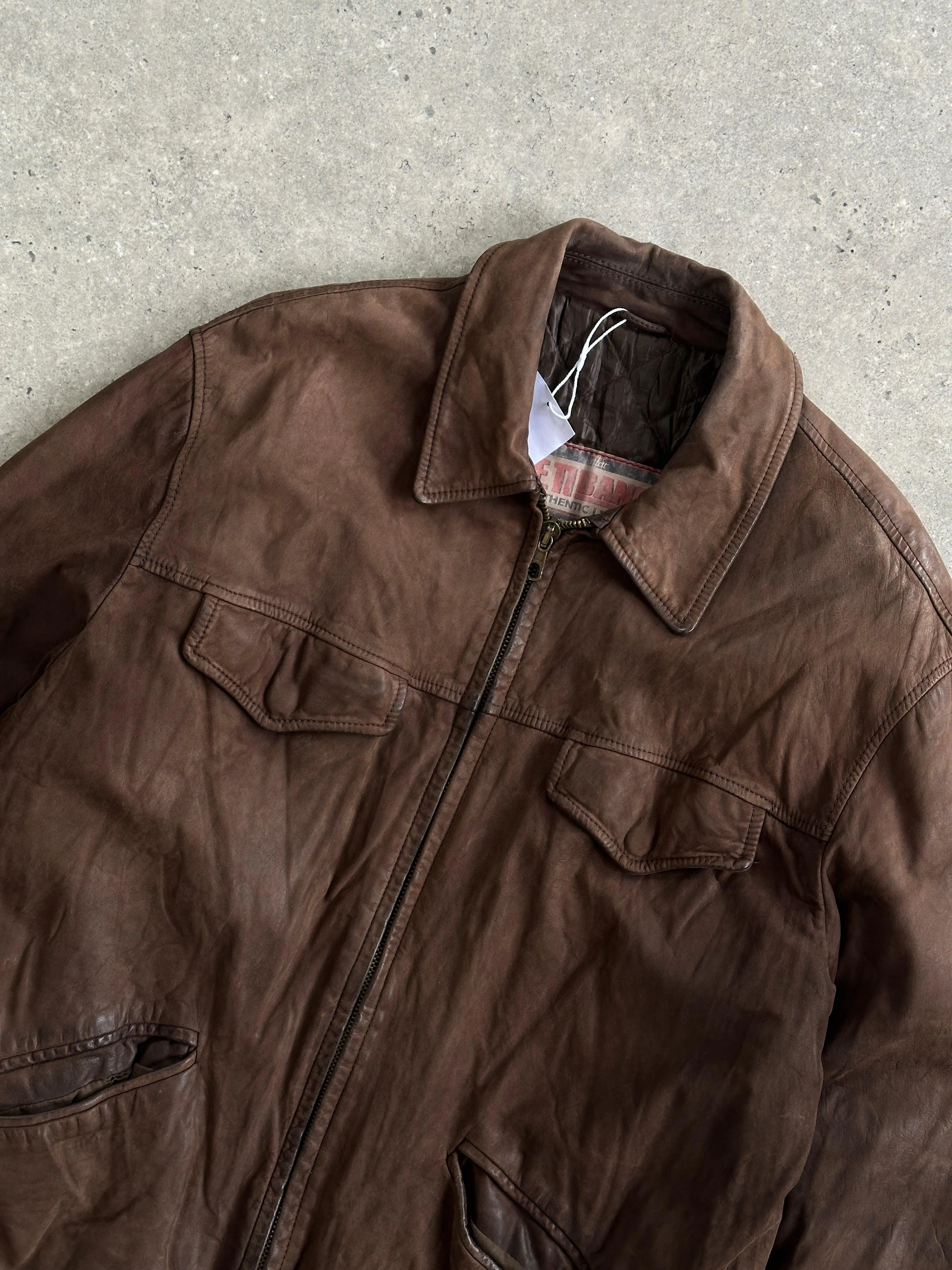 Italian Vintage Zip Up Nubuck Leather Jacket - L