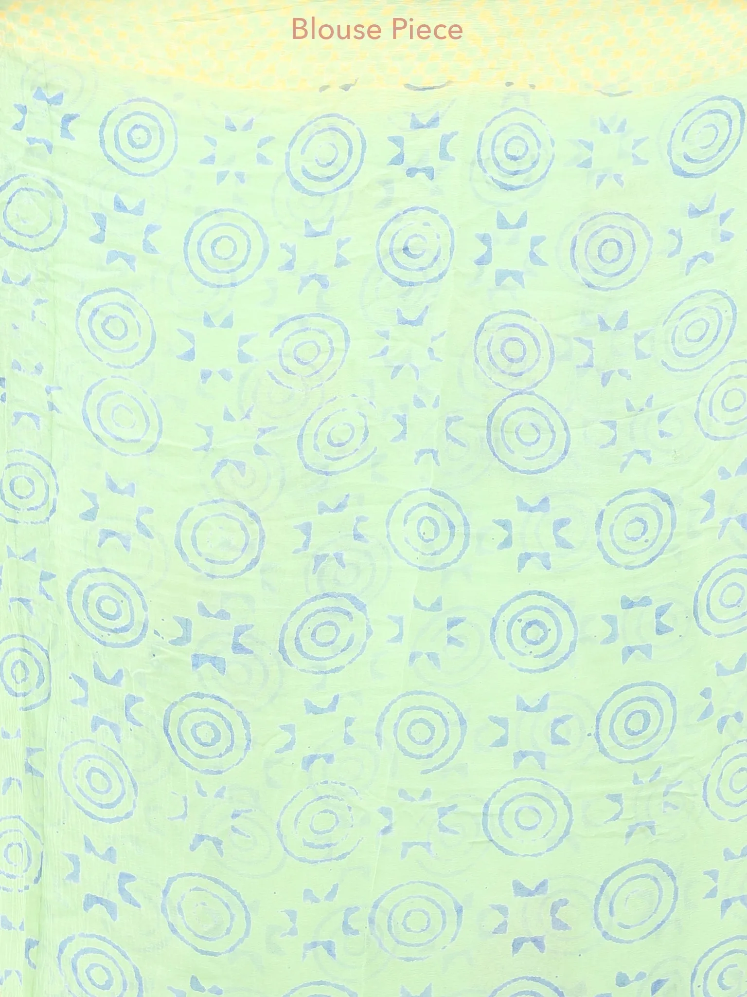 Light Green Grey Hand Block Printed Chiffon Saree with Zari Border - S031703947