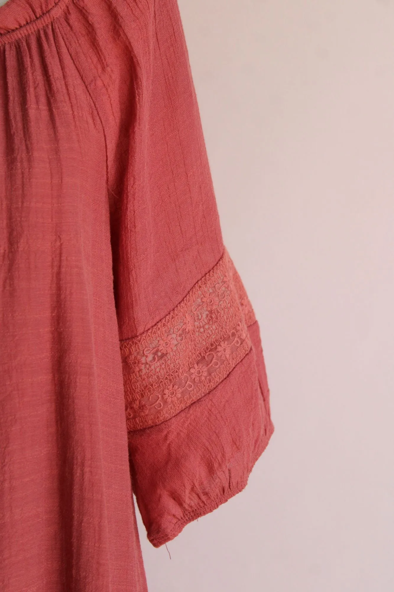 Naif Womens Salmon Pink Boho Style Peasant Dress, Size PL