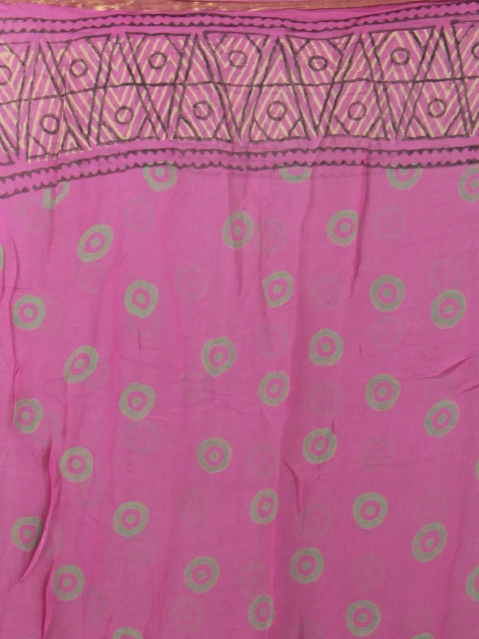 Pink Light Yellow Green Hand Block Printed Chiffon Saree - S031701858