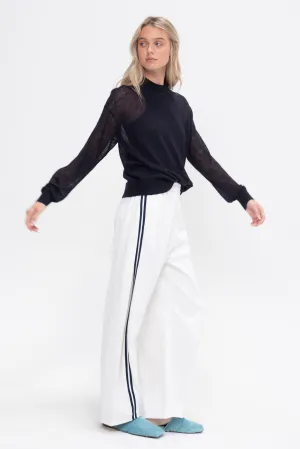 Sheer Sweater Crewneck Easy Pullover, Dark Navy