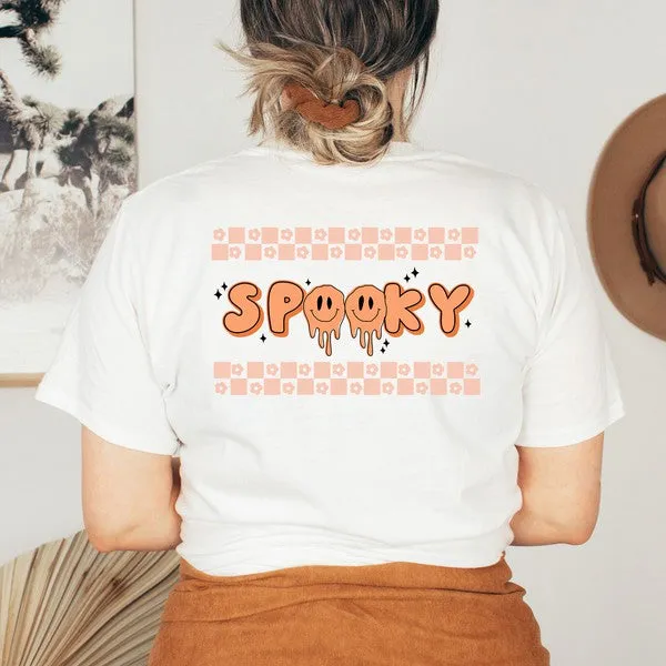 Spooky Checkered Flowers Front & Back Graphic Tee