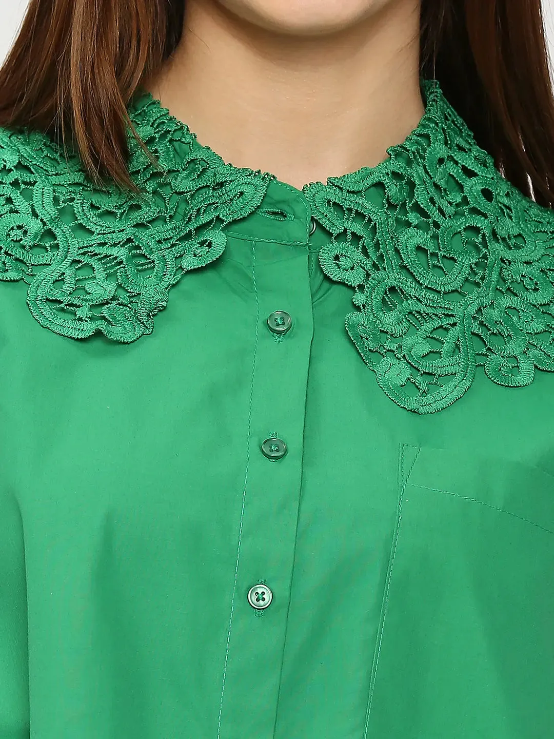Spykar Women Green Regular Fit Cotton Plain Loose Shirts