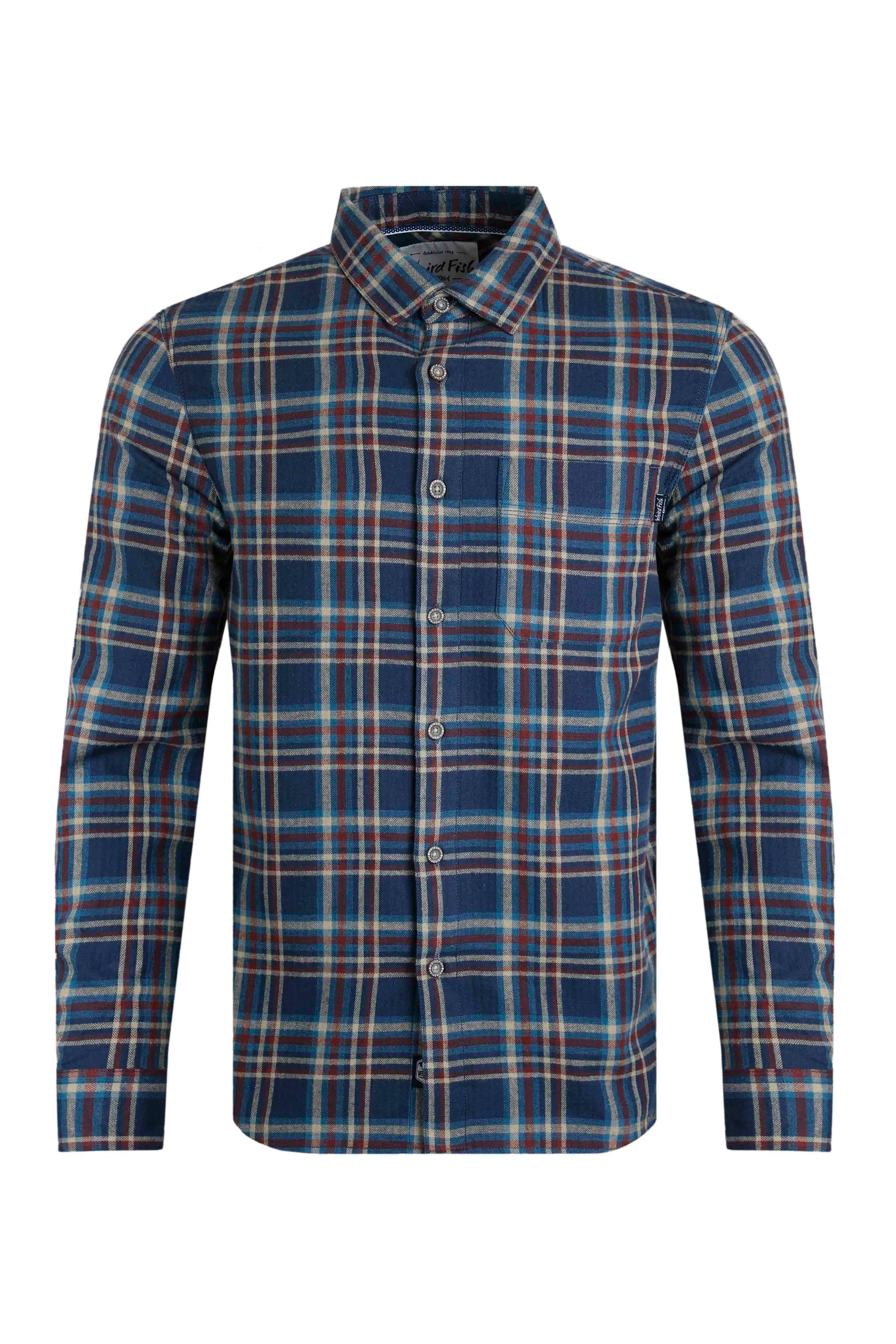 Weird Fish XL Navy Broxton Organic Cotton Herringbone Check Shirt
