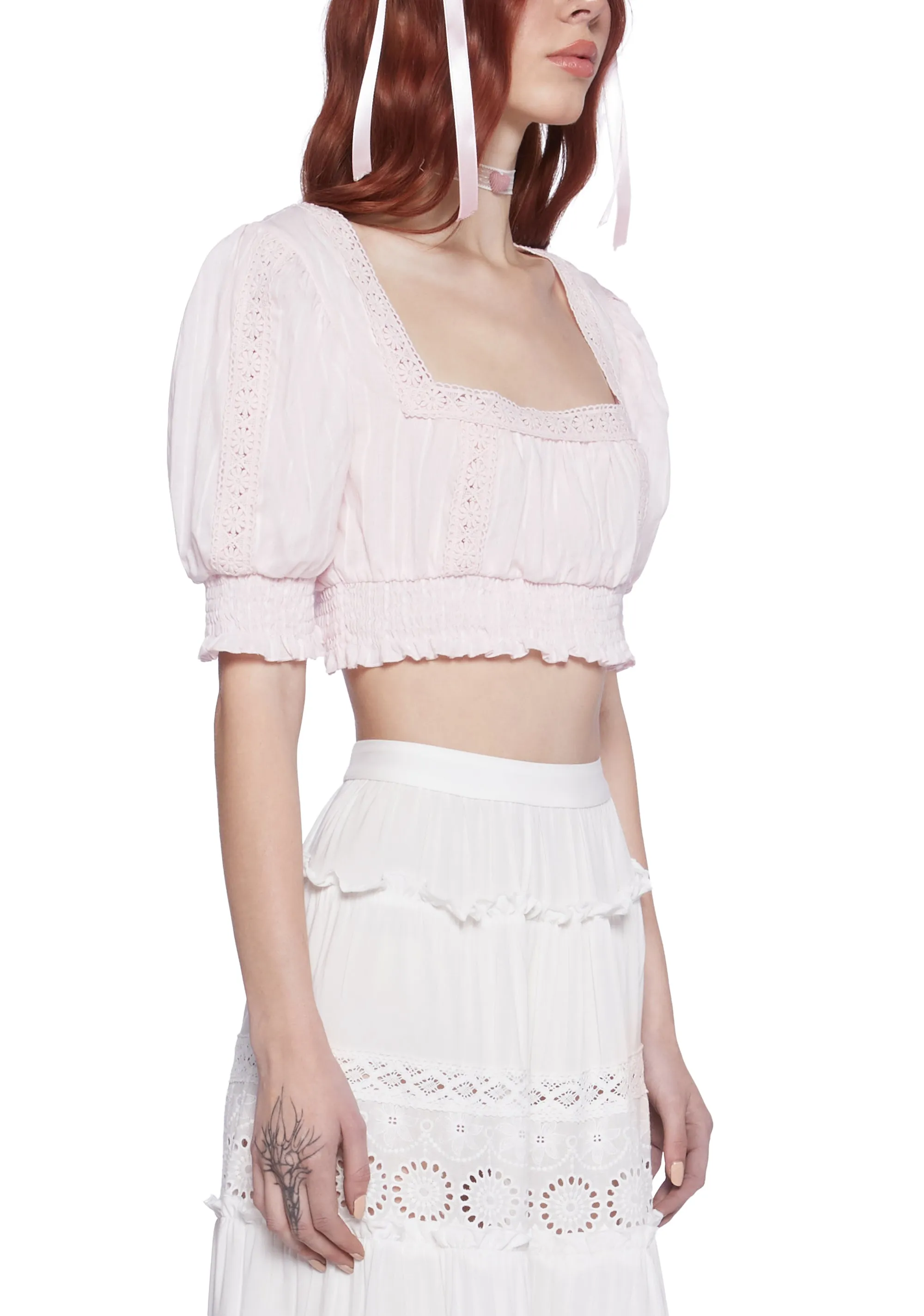 Wistful Memories Peasant Crop Top