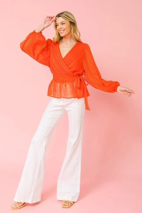 Women's Surplice Neckline Woven Top