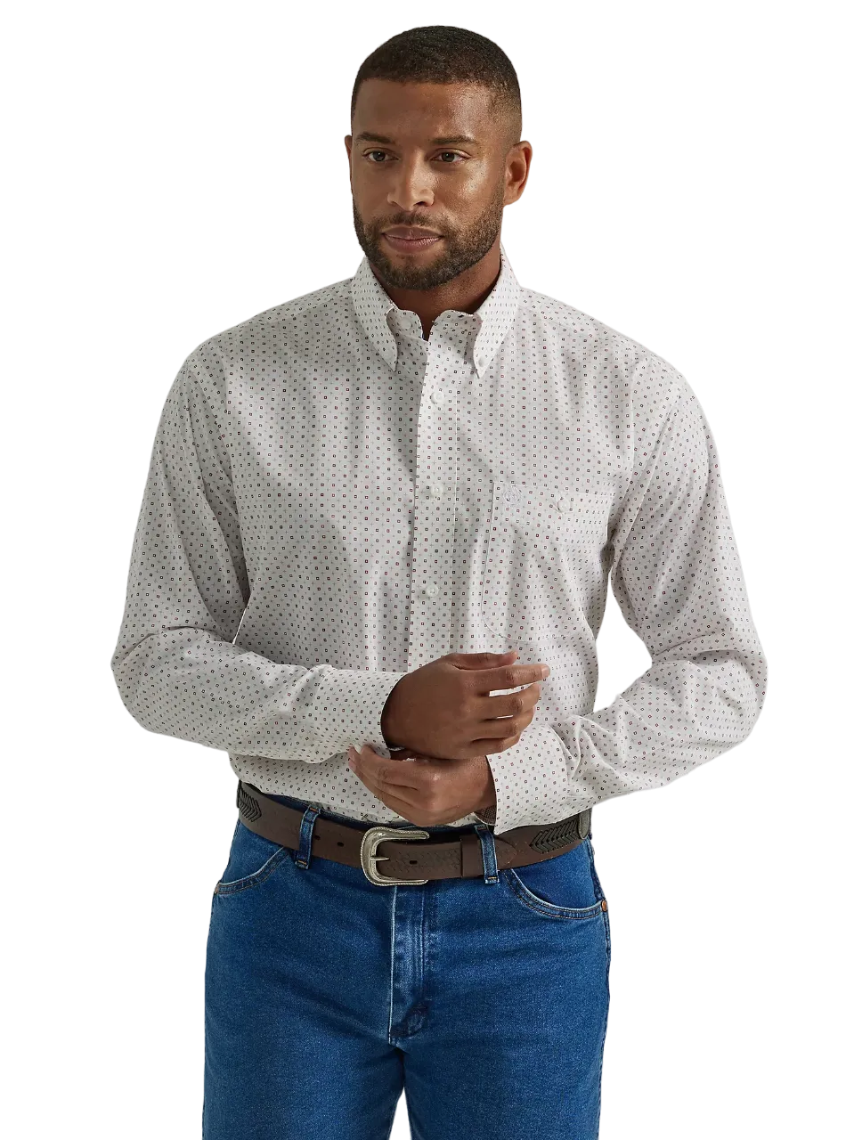 Wrangler Men's George Strait Button Down One Pocket In Stars & Squares Shirt